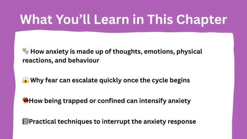 Infographic showing a list of learning objectives for the chapter, each with a colourful icon beside the text.